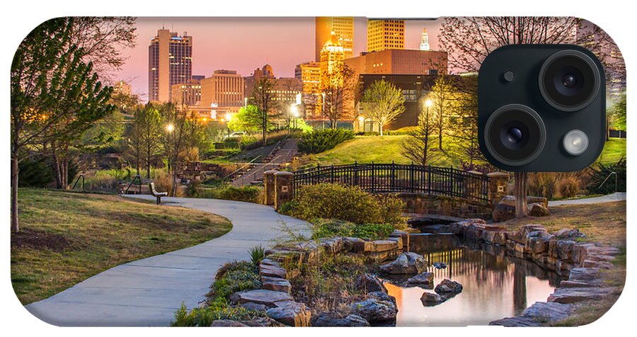 Veterans Park iPhone Case featuring the photograph Riverwalk to the Tulsa Oklahoma Skyline by Gregory Ballos