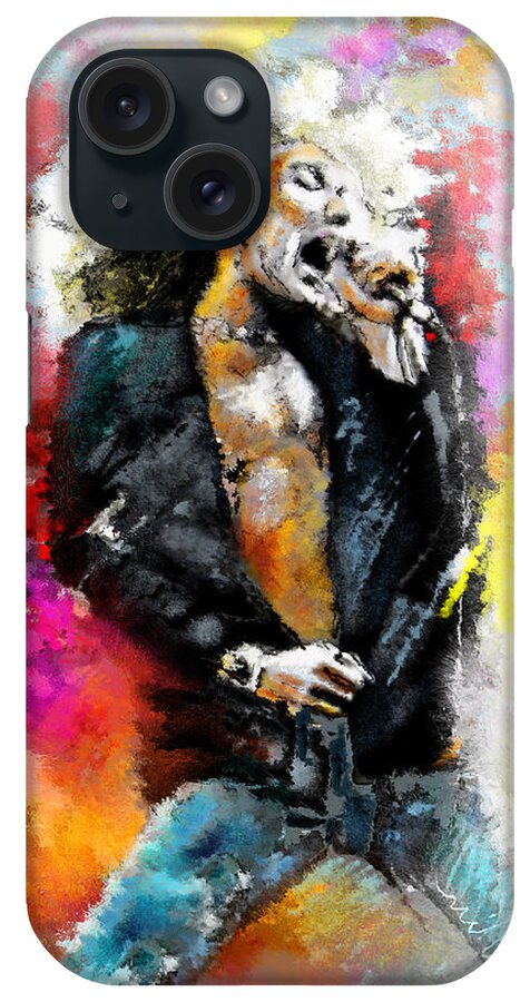 Music iPhone Case featuring the painting Robert Plant 03 by Miki De Goodaboom