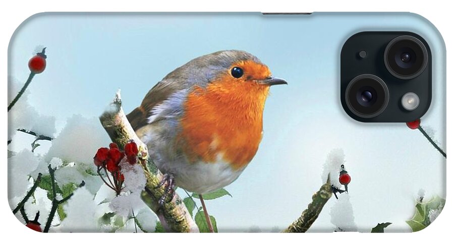 Robin iPhone Case featuring the mixed media Robin in the Snow by Morag Bates