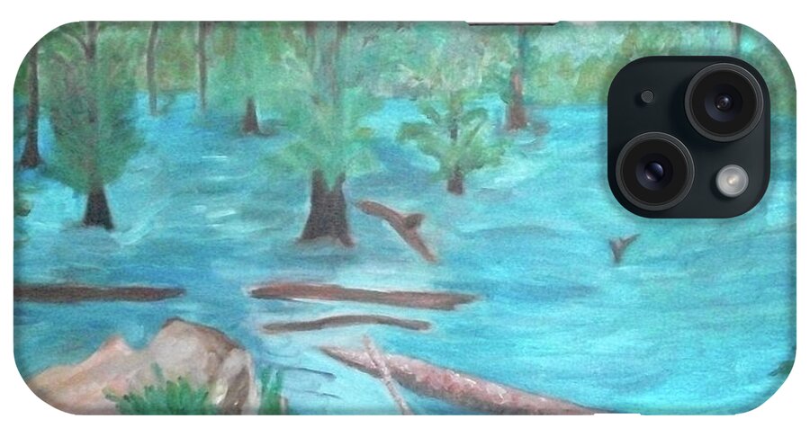 Paintings iPhone Case featuring the painting Rock, Logs and Trees by Michelle Gilmore