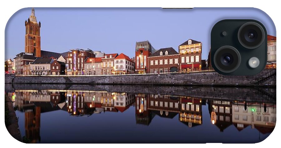 Roerkade iPhone Case featuring the photograph Roerkade in Roermond with the St. Christopher's Cathedral at dusk 292 by Merijn Van der Vliet