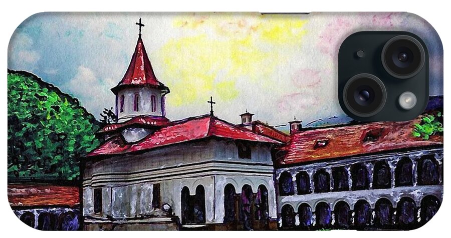 Monastery iPhone Case featuring the mixed media Romanian Monastery by Sarah Loft