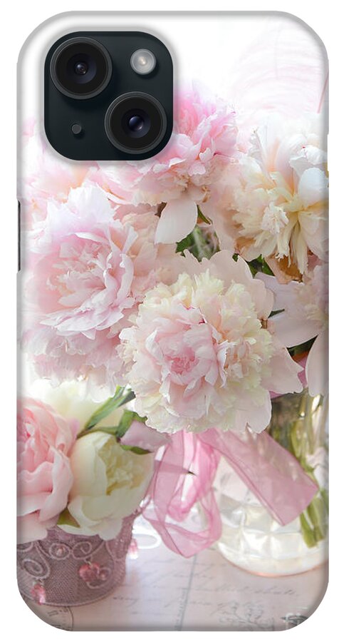 Shabby Chic iPhone Case featuring the photograph Shabby Chic Pink White Peonies - Shabby Chic Peonies Pastel Pink Dreamy Floral Wall Print Home Decor by Kathy Fornal