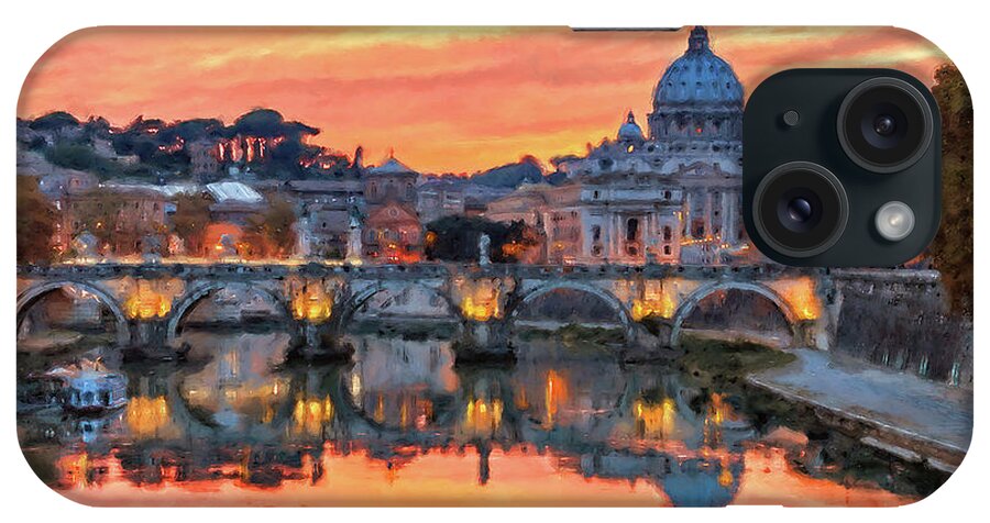 Rome Cityscape iPhone Case featuring the painting Rome and the Vatican City - 01 by AM FineArtPrints