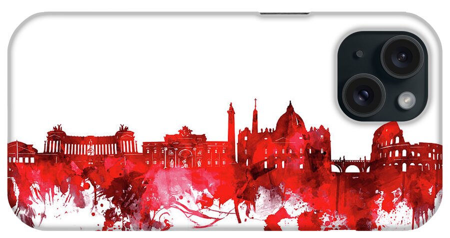 Rome iPhone Case featuring the digital art Rome City Skyline Wateroclor Red by Bekim M