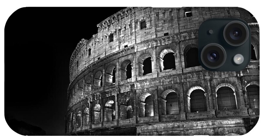 Arquitetura iPhone Case featuring the photograph Rome - Colosseum by Night - BW by Carlos Alkmin