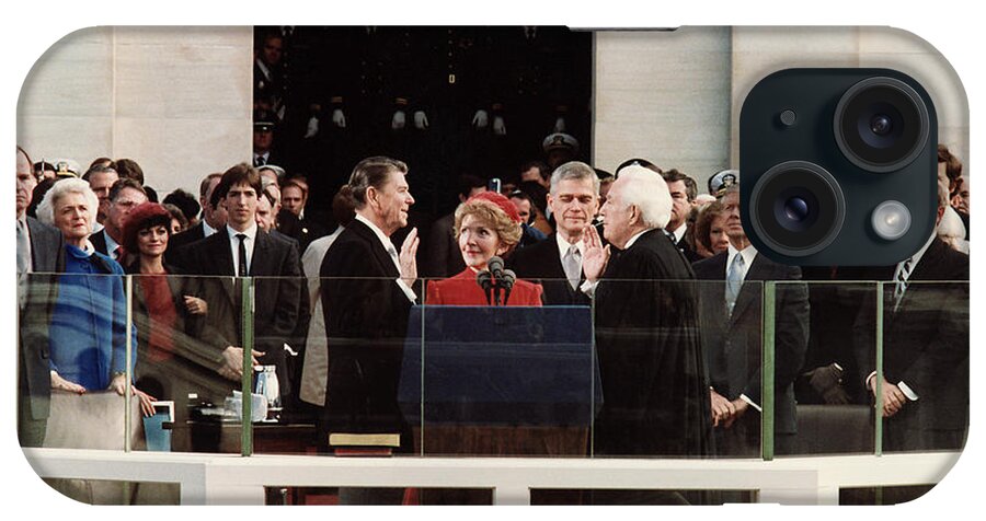 President Reagan iPhone Case featuring the photograph Ronald Reagan Inauguration - 1981 by War Is Hell Store