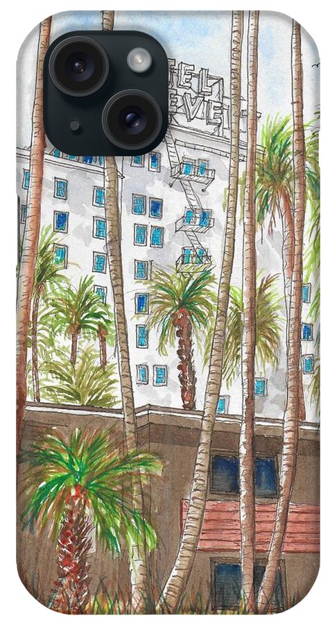 Roosevelt Hotel iPhone Case featuring the painting Roosevelt Hotel in Hollywood Blvd., Hollywood, California by Carlos G Groppa