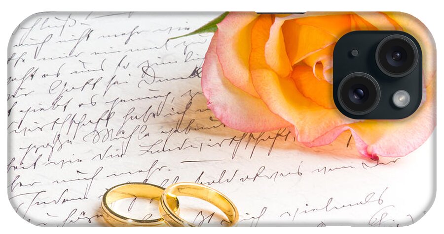 Alliance iPhone Case featuring the photograph Rose and two rings over handwritten letter by U Schade