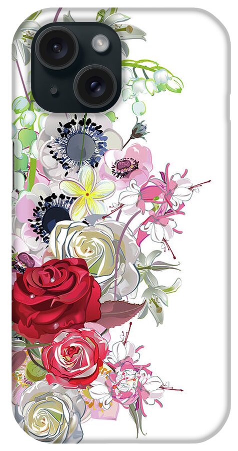 Peony iPhone Case featuring the digital art Roses and anemones. by Anna Anistratenko
