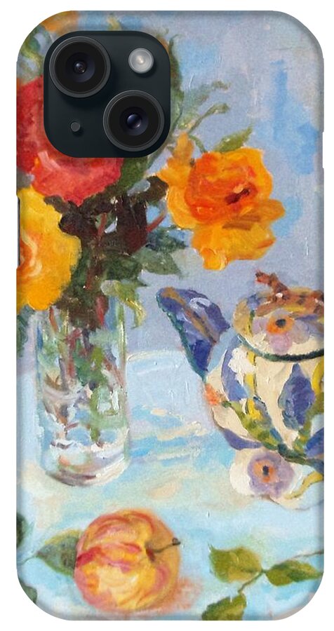 Still Life iPhone Case featuring the painting Roses, apple and Ardmore Jar by Elinor Fletcher