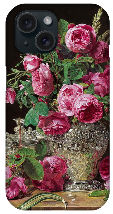 Ferdinand Georg Waldmueller iPhone Case featuring the painting Roses by Ferdinand Georg Waldmueller