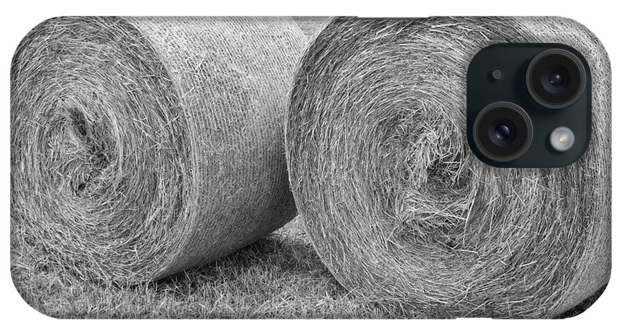Hay iPhone Case featuring the photograph Round Hay Bales Black and White by James BO Insogna