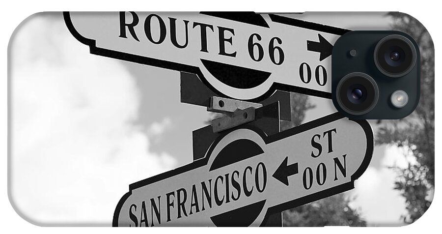 Sign iPhone Case featuring the photograph Route 66 Street Sign Black And White by Phyllis Denton