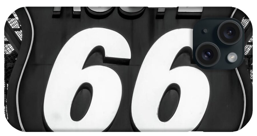 Route 66 iPhone Case featuring the photograph Route 66 Vintage Neon Sign Black White by Gregory Ballos