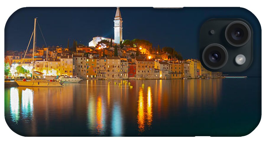 Panorama iPhone Case featuring the painting Rovinj Old Town Harbor Panorama by Lev Kaytsner
