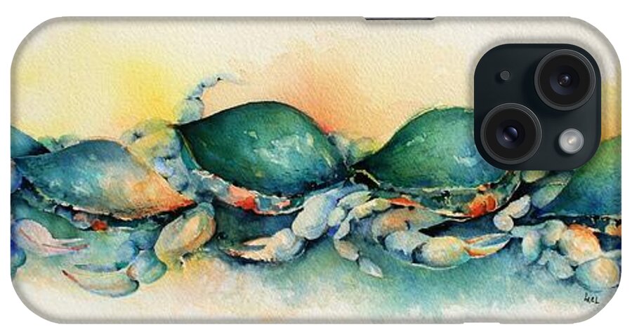 Crabs iPhone Case featuring the painting Row of Crabs by Lael Rutherford