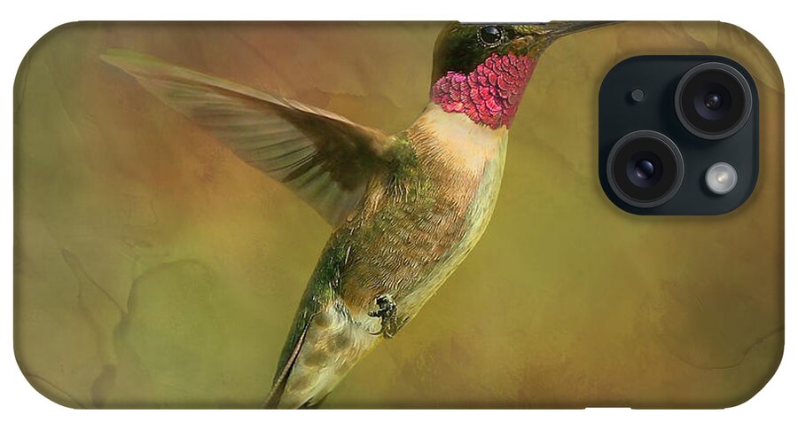 Ruby Throated Hummingbird iPhone Case featuring the photograph Ruby throated Hummingbird Inflight by Sandi OReilly