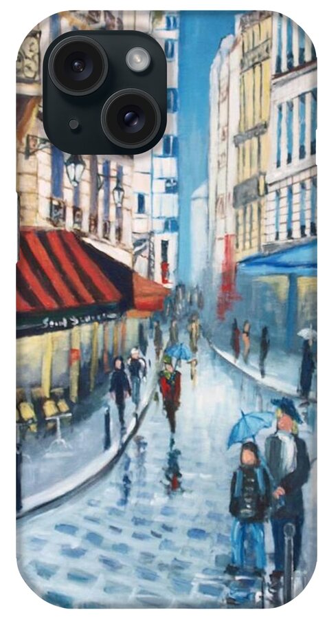 Paris iPhone Case featuring the painting Rue de la Huchette, Paris 5e by Jean Pierre Bergoeing