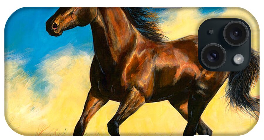 Horse iPhone Case featuring the painting Running Bay at Dusk by Cynthia Westbrook