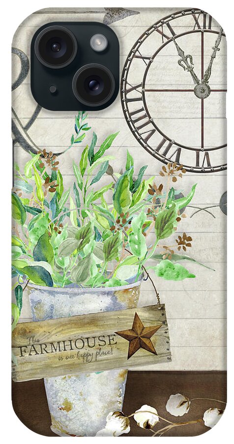 Rustic iPhone Case featuring the painting Rustic Farmhouse Our Happy Place by Audrey Jeanne Roberts