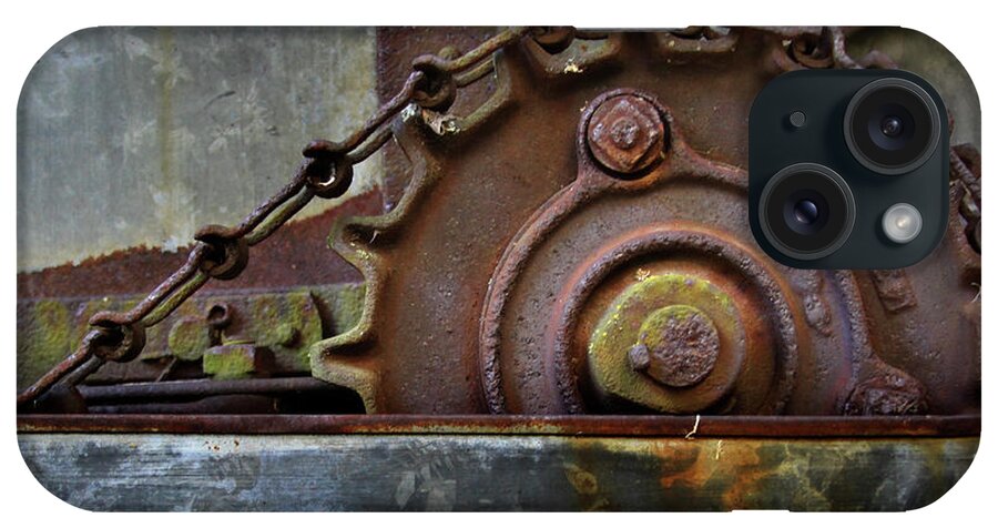 Close Up iPhone Case featuring the photograph Rustic Gear and Chain by David and Carol Kelly