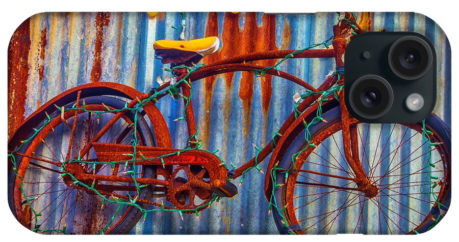 Blue iPhone Case featuring the photograph Rusty Bike With Lights by Garry Gay