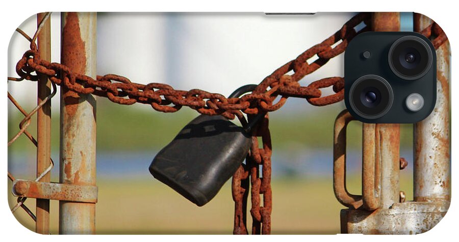 Rust iPhone Case featuring the photograph Rusty Chain With Padlock by Cynthia Guinn