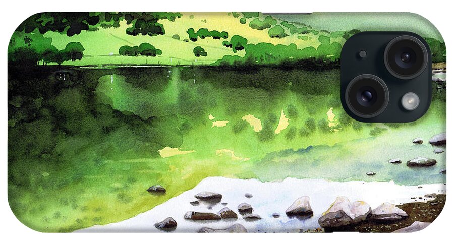 Watercolour Lanndscape iPhone Case featuring the painting Rydal Water Reflections by Paul Dene Marlor