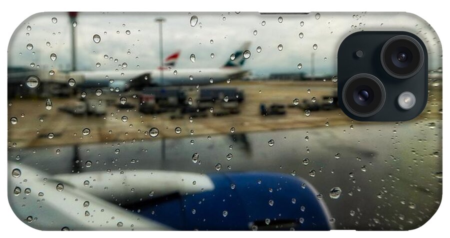 Raindrops Airplane Tarmac Home Leaving Rain Heathrow England Uk iPhone Case featuring the photograph Sad to go Home by Nora Martinez