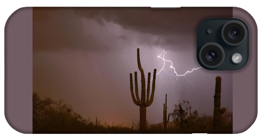 Lightning iPhone Case featuring the photograph Saguaro Southwest Desert Lightning Air Strike by James BO Insogna