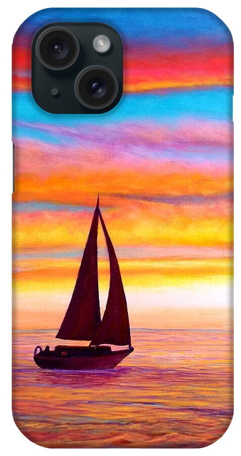 Waterscape iPhone Case featuring the painting Sailboat at Sunset by Sarah Irland