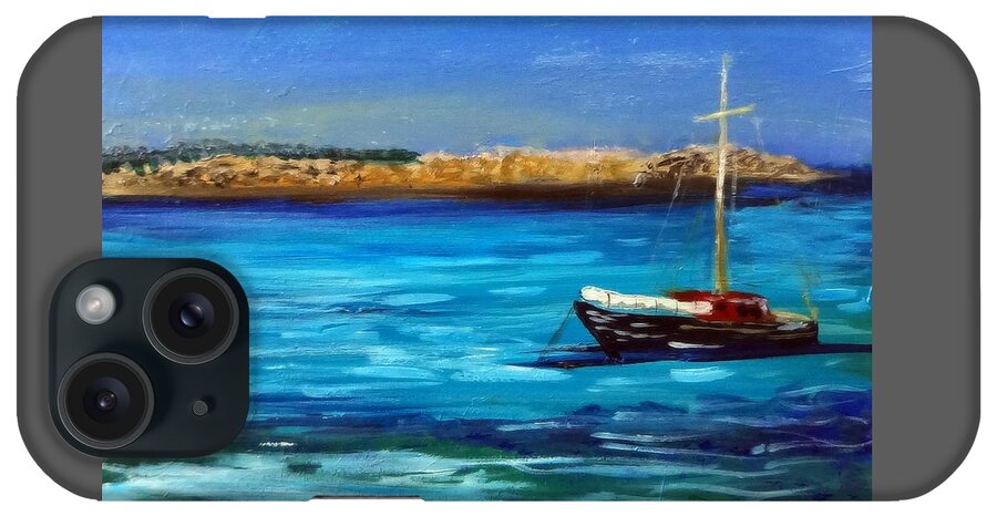 Seascape iPhone Case featuring the painting Sailboat off Karpathos Greece Greek Islands Sailing by Katy Hawk