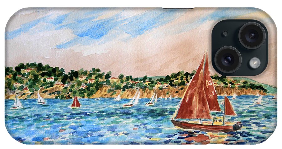 Bonnie Follett iPhone Case featuring the painting Sailboat on the Bay by Bonnie Follett