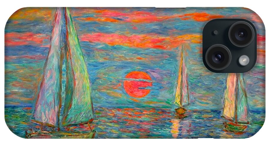 Ocean Sunset iPhone Case featuring the painting Sailboat Sunrise by Kendall Kessler