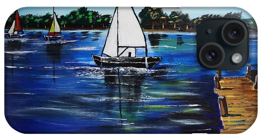Landscape iPhone Case featuring the painting Sailboats and Pier by Jimmy Clark
