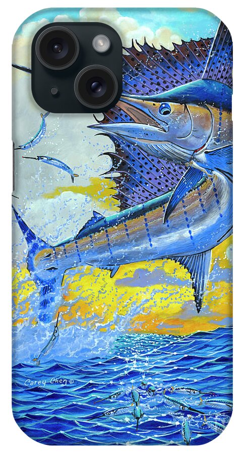 Sailfish iPhone Case featuring the painting Sailfish Sunset OFF00160 by Carey Chen