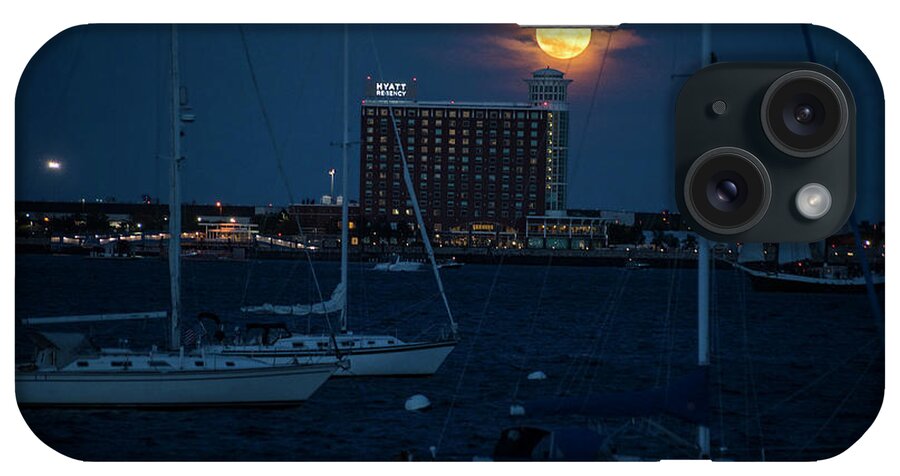 Boston iPhone Case featuring the photograph Sailing in front of the moon Boston Harbor Full Moon 2 by Toby McGuire