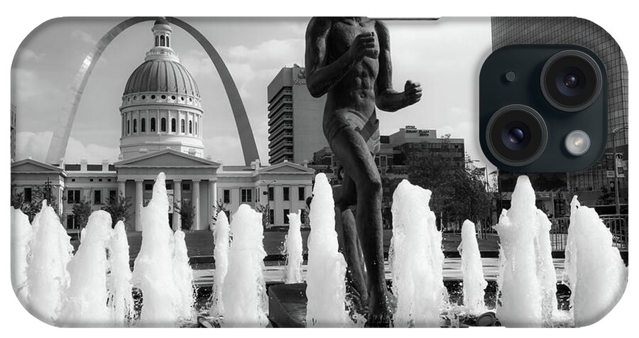 St Louis Skyline iPhone Case featuring the photograph Saint Louis Arch Runner and Fountains by Gregory Ballos