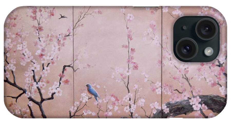 Flowers Paintings iPhone Case featuring the painting SAKURA - cherry trees in bloom by Sorin Apostolescu