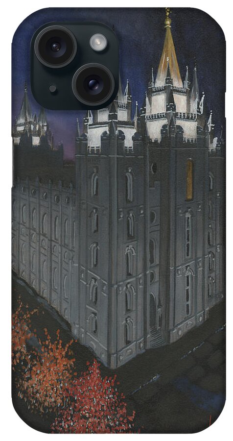 Lds iPhone Case featuring the painting Salt Lake Temple Christmas by Jeff Brimley
