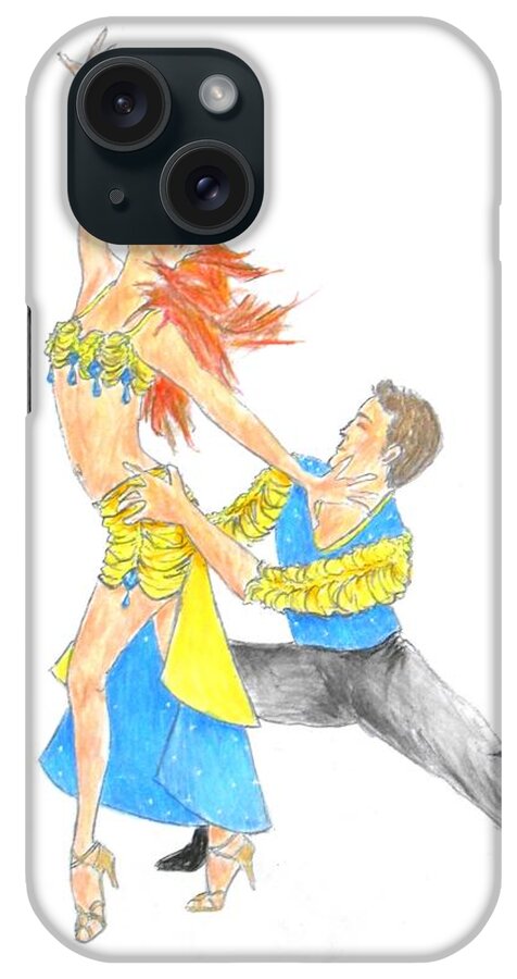Energy iPhone Case featuring the drawing Samba - Portrait of 2 Samba Dancers by Jayne Somogy