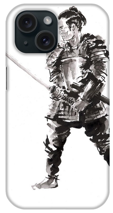 Samurai Armor Painting iPhone Case featuring the painting Samurai armor painting, Samurai Sword Wallart, Samurai in Full Armor Costume, Samurai Armor Poster by Mariusz Szmerdt