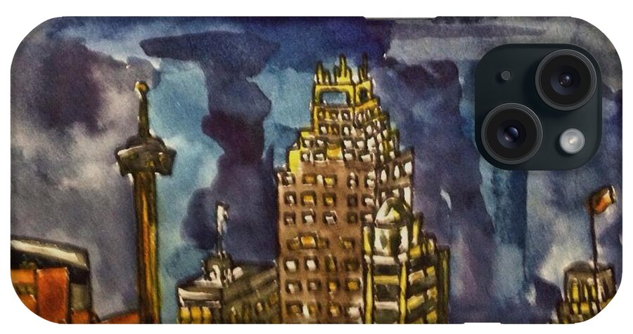 Aceo iPhone Case featuring the painting San Antonio at Night #2 by Angela Weddle