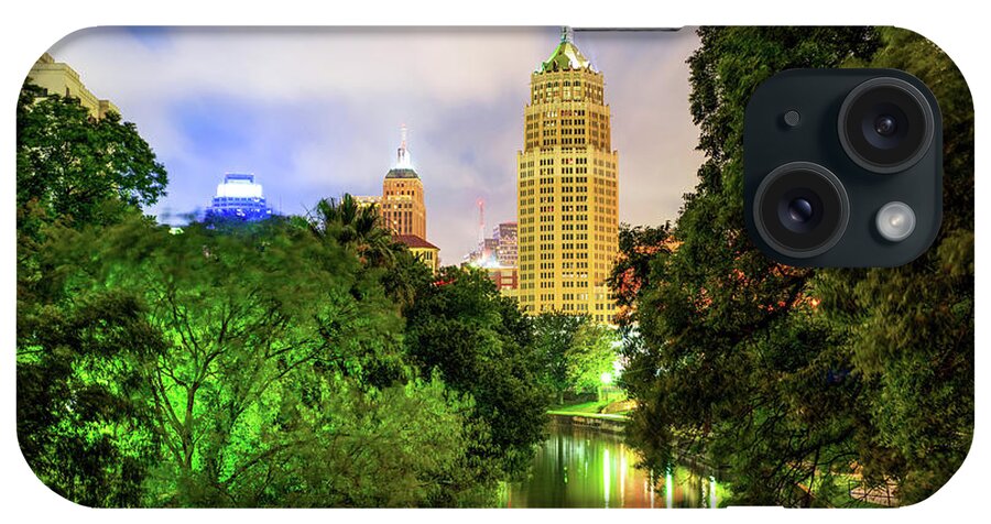America iPhone Case featuring the photograph San Antonio Texas Cityscape Skyline at Dawn by Gregory Ballos