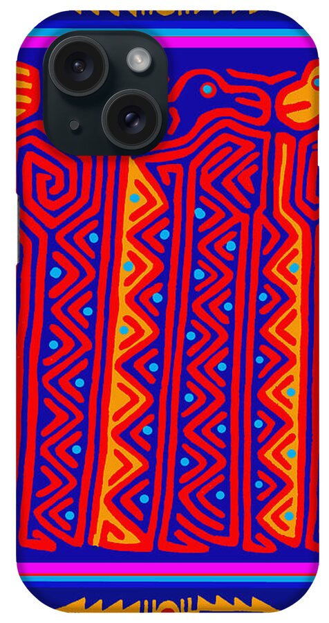 Southwest Storks iPhone Case featuring the digital art San Blas Indian Storks by Vagabond Folk Art - Virginia Vivier