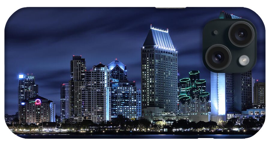 #faatoppicks iPhone Case featuring the photograph San Diego Skyline at Night by Larry Marshall