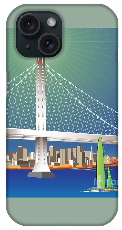 San Francisco iPhone Case featuring the digital art San Francisco New Oakland Bay Bridge Cityscape by Joe Barsin