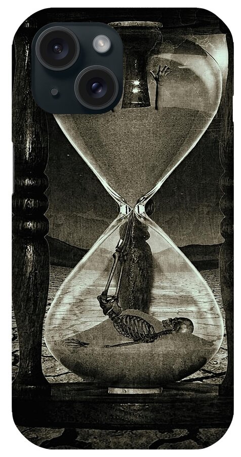 Clock iPhone Case featuring the digital art Sands of Time ... Memento Mori - Monochrome by Marian Voicu