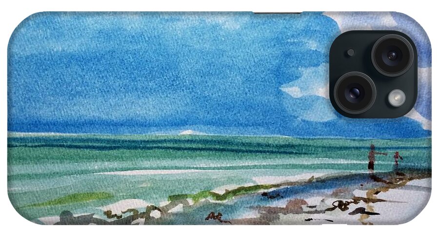 Sanibel Island Florida Turqouise Water Beach Coastal iPhone Case featuring the painting Sanibel Wracklines by Maggii Sarfaty